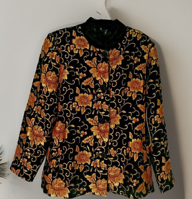 Drapers & Damons Metallic Black Gold Brocade Jacket M Blazer Velvet Collar NWT