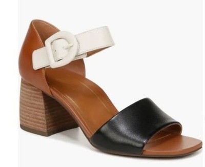 Vionic Womens Black Tan Leather Chardonnay Block Heel Sandals Sz 9 M New