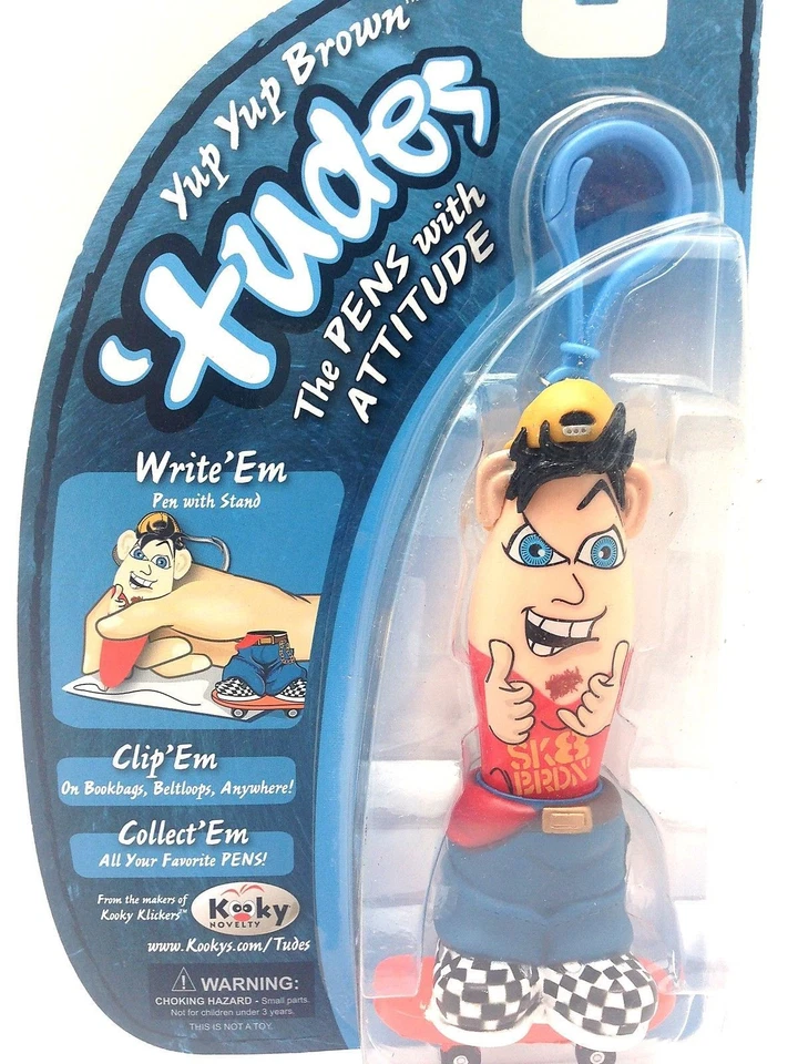 Nuevo Tudes Kooky Niños Click Pen Fiesta Yup Yup Marrón Actitud Cinturón Clip Skate Dude Foto 2 de 4