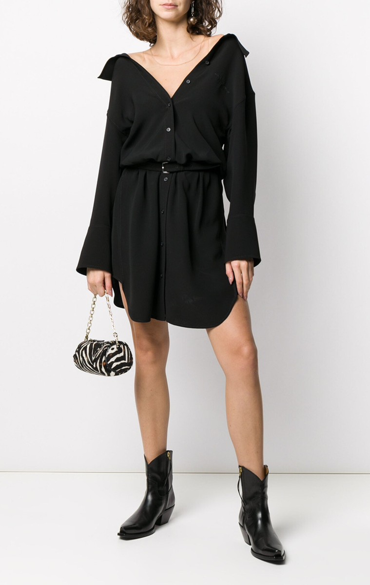 $700 ALEXANDER WANG FALLING SHOULDER SILK SHIRT-DRESS, BLACK SZ XS/0