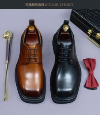 Men's Genuine Leather British Style Casual Shoes Formal Wedding Square Toe Shoes