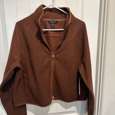 Athleta Stroll Fleece Jacket Size Large Full  Zip Pockets Casual Travel Brown
