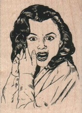Scared Lady 2 1/4 x 3" Rubber Stamp, Woman Stamp, People Stamp