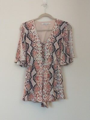 Lovers + Friends Pink Python Snake Print Kimono Lace Up Romper XS