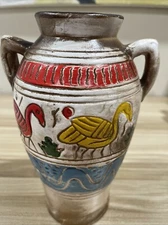 Hand Painted Pottery Vase Urn Primitive Style Decor 8” Tall