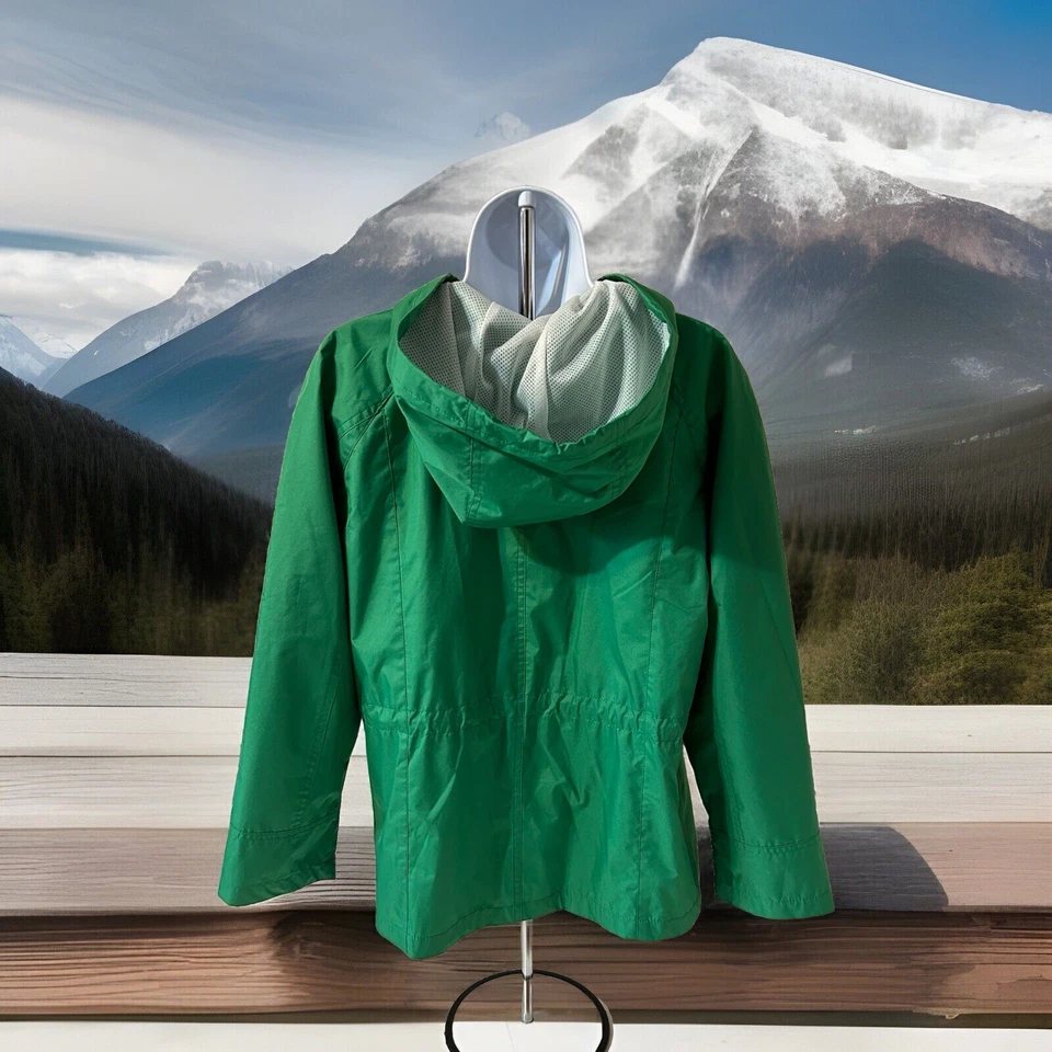 Raincoat Fleet Street LTD Hooded Women Size Petite Medium Green Full Zip RN5041 - Image 4 of 4