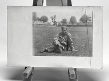 WW2 Era Photo U.S. GI Sitting On Grass