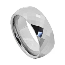 8mm Tungsten Carbide Men Women Wedding Band White Prism Argyle Diamond Facet