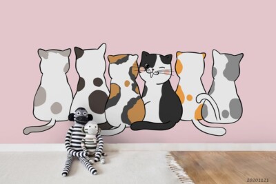 3D Hand Drawn Cat Illustration Self-adhesive Removable Wallpaper Murals