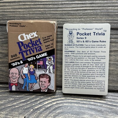 Vtg Hoyle Chex Cereal Pocket Trivia Cards  50s &  60s Game Brown Box Series 9