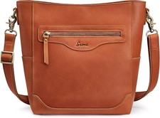S-zone Women Genuine Leather Bucket Shoulder Bag Vintage Crossbody Cognac 