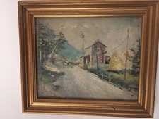 Quadro Paesaggio Appennino Paesino Pittore Da Identificare Firma Modenese 30x25