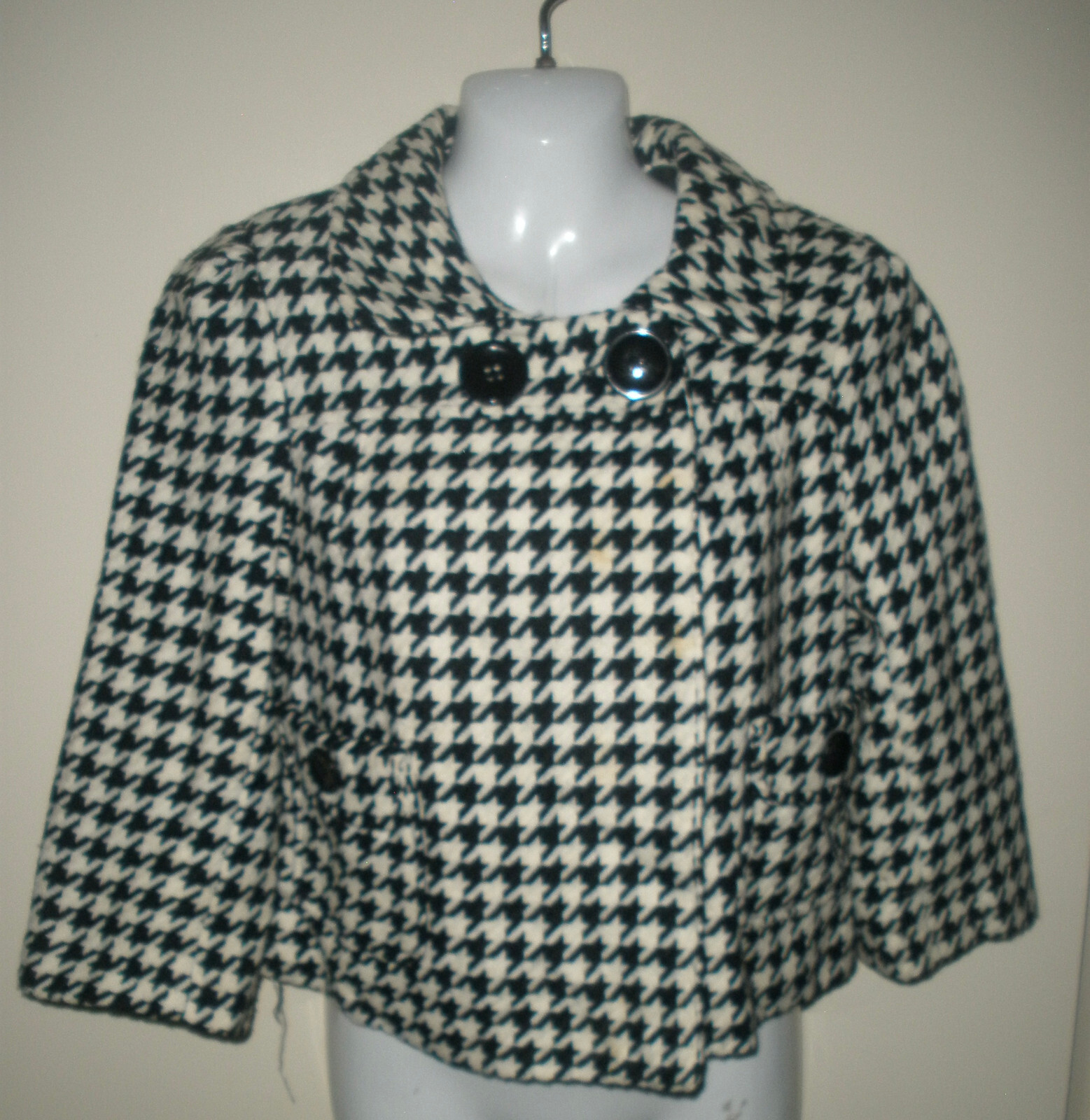 #838 Last Kiss Houndstooth Cropped Open Jacket Women's L Black White Lined