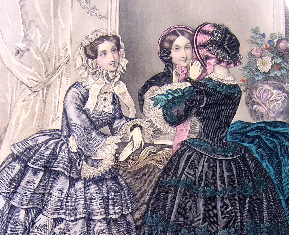 5 hand coloured engraved French fashion plates 1850s (AAA) NO US