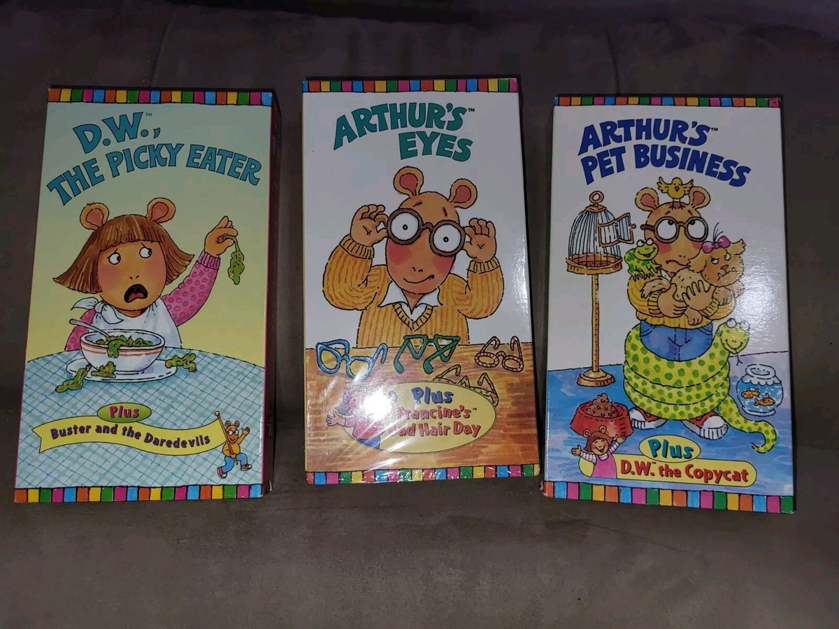 Lot of 3 Vintage Arthur VHS Tapes D.W., The Picky Eater, Eyes, Pet