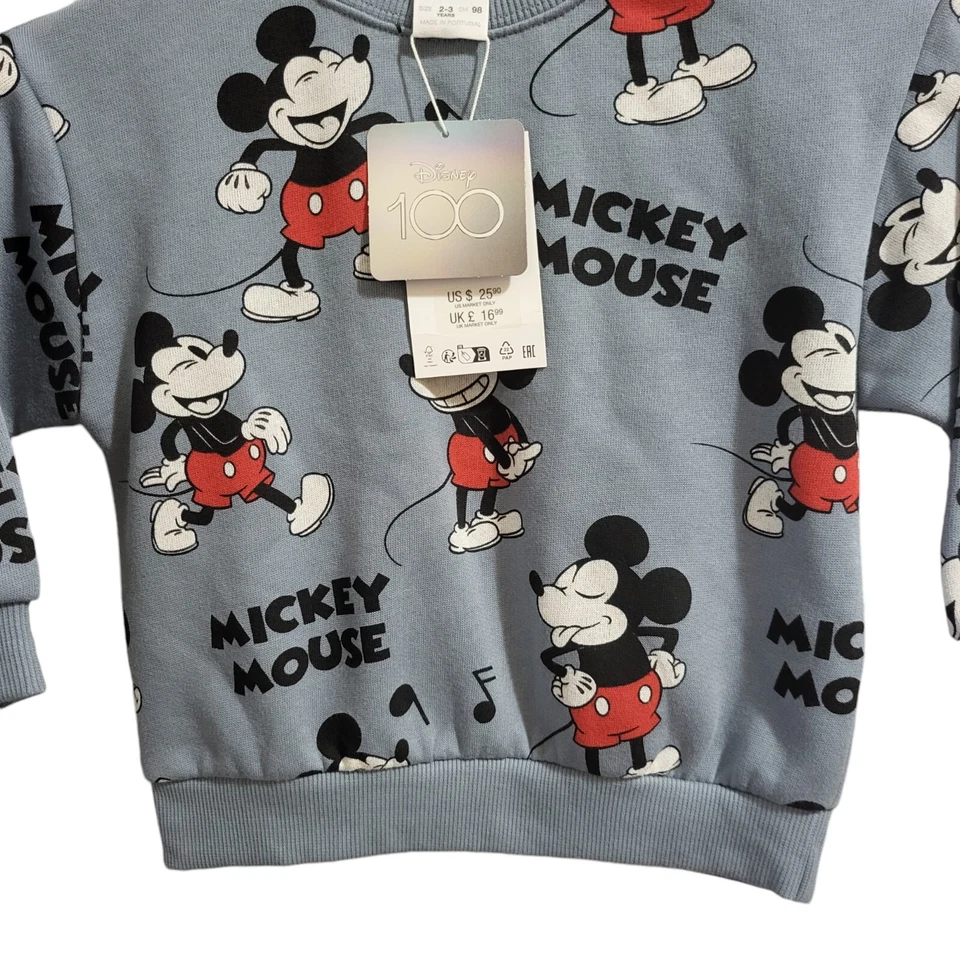 Sudadera Zara Mickey Mouse Disney 100 Talla 2-3 Años Gris Unisex Manga Larga Nueva con Etiquetas Foto 3 de 4