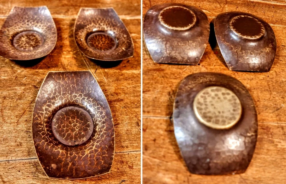 (3) Platillos de sake japoneses Chataku antiguos martillados de cobre/bronce Foto 3 de 4