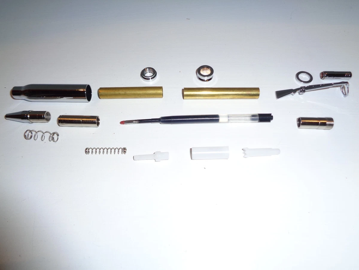 Cromo, bolígrafo Bullet Click con clip para rifle kit de torneado de madera
