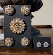 Huntseat/Saddle Seat set of Champagne crystal magnetic pins, brooch, earrings