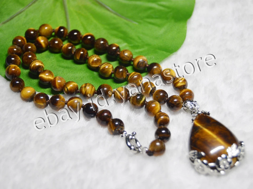Echte Gelb Tigerauge Edelstein Runde Perlen Halskette Drop Anhänger 16-28"6-12mm - Bild 4 von 4