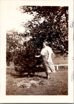 Fat Curvy BBW Woman Thick on the Farm Country Snapshot Chubby 1933 Vintage Photo