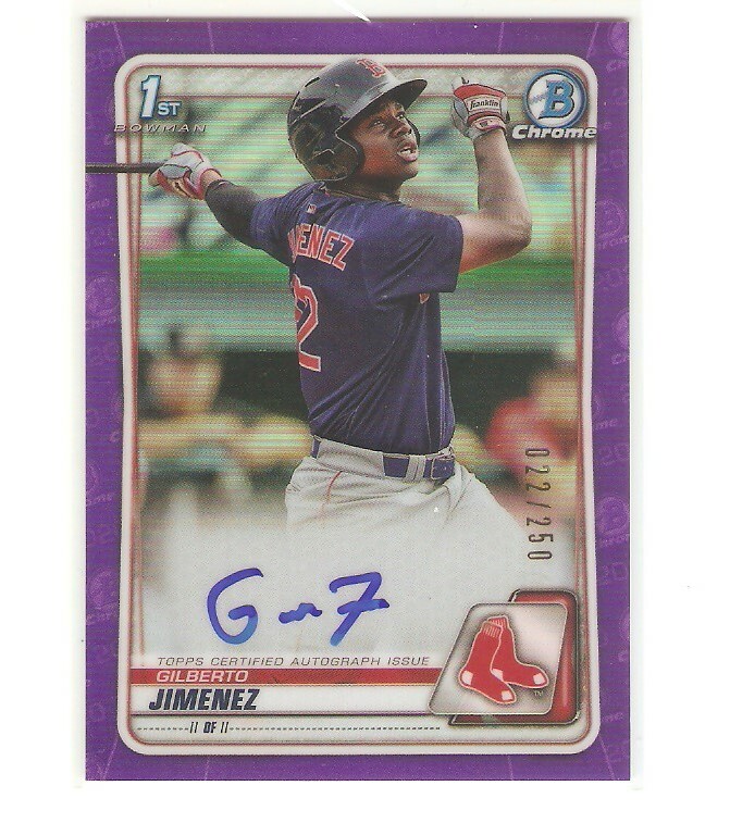 2020 Bowman Chrome GILBERTO JIMENEZ 1st PURPLE /250 Refractor AUTO Boston RedSox