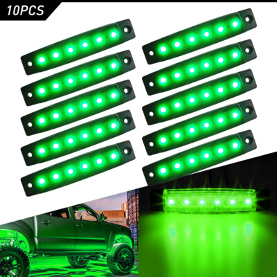 10 PCS 6LED Green Color Side Marker Lights Strip Bright Car Truck Trailer Lamp