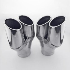 Pair 2.75 Inlet Dual 3 Staggered Round Outlet Stainless Steel Exhaust Tips