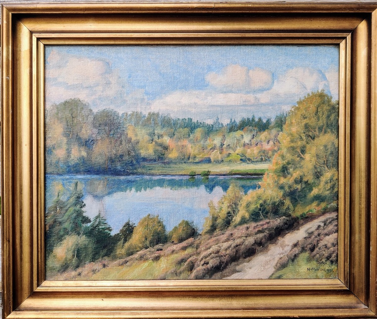 Moslund: LAKE LANDSCAPE, original oil painting
