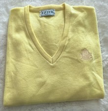 Vintage Mens Acrylic IZOD Made in USA V Neck Pullover Sweater Yellow M EUC