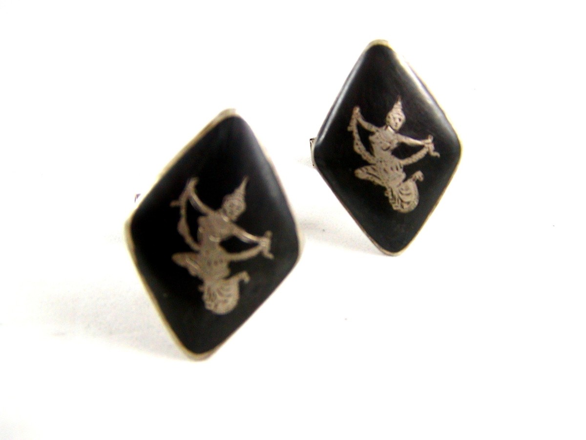 Vintage Sterling Silver Siam Lady Dancer Cufflinks Signed S in