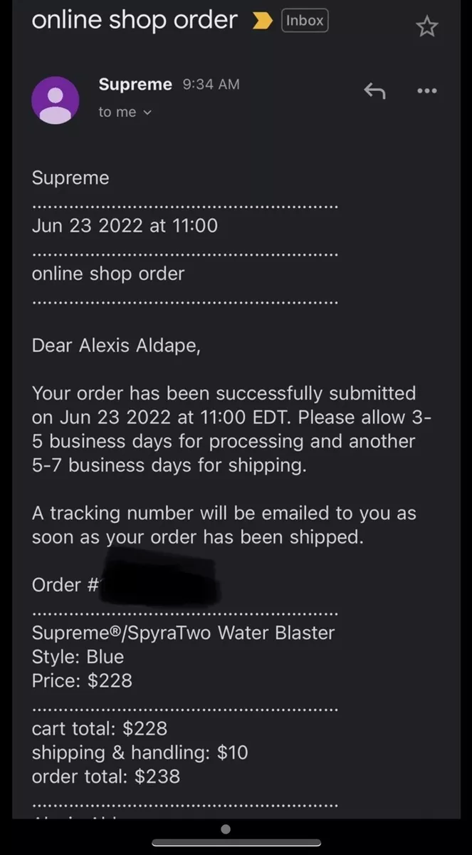 Supreme SpyraTwo Water Blaster Blue Confirmed Order Fast 