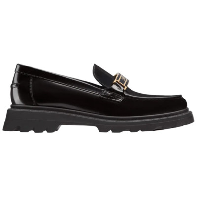 Dior Code Black Brushed Calfskin Leather Gold Logo Platform Loafer Flat 37.5