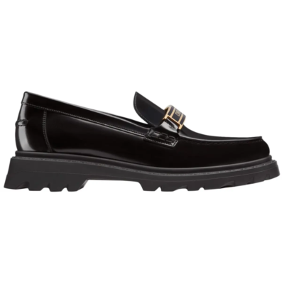 Dior Code Black Brushed Calfskin Leather Gold Logo Platform Loafer