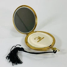 Zell Fifth Avenue Powder Compact Gold Tone Black Tassel Pocket Watch Style