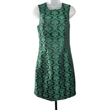 L'Wren Scott For Banana Republic Black And Green Jacquard Sheath Dress Size 2