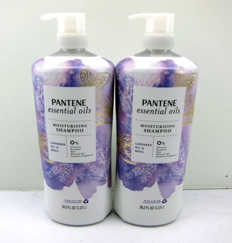 Lot 2 Pantene Essential Oils Moisturizing Shampoo Lavender Oil & Basil 38.2 Oz - Afbeelding 1 van 1