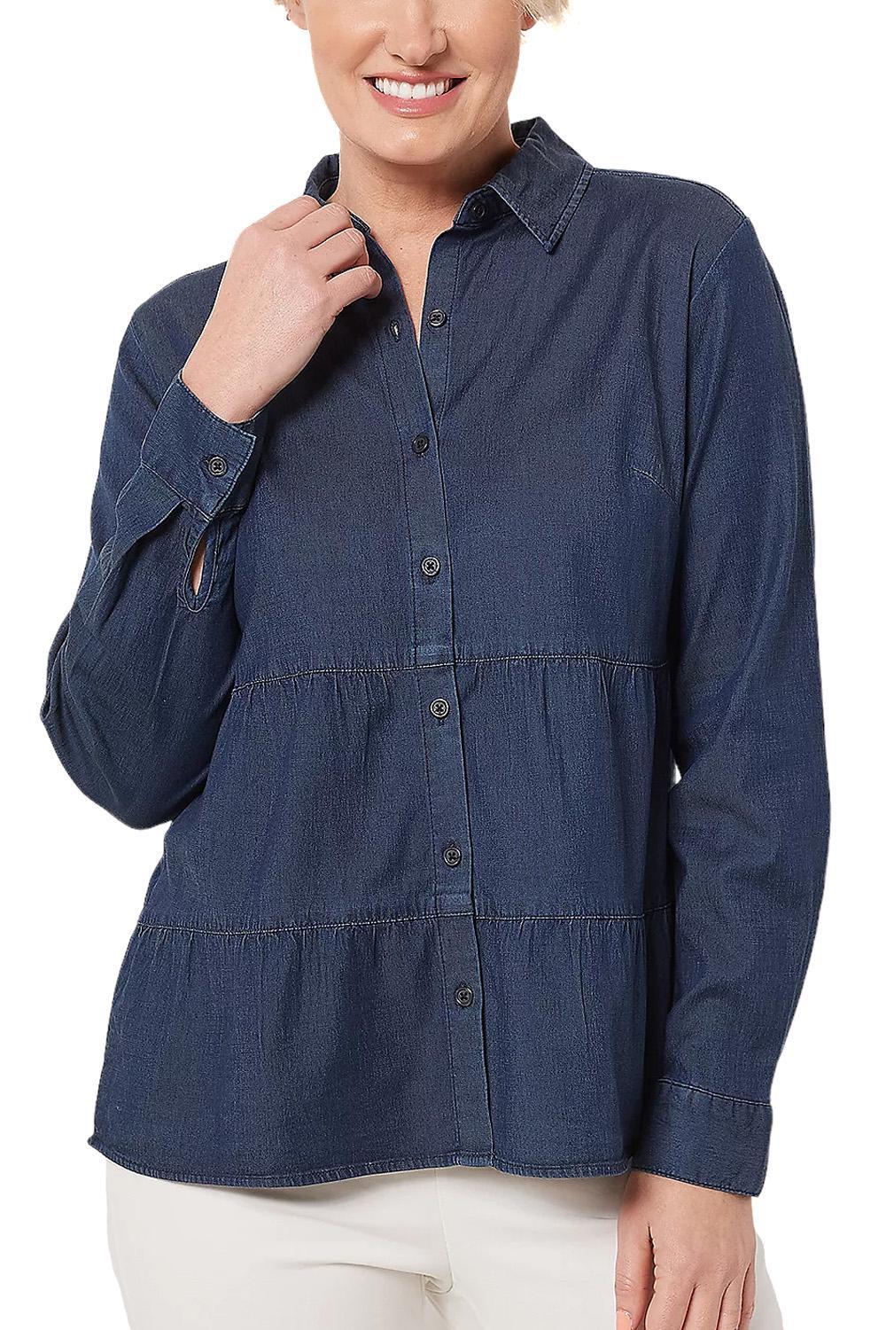 Блузка из денима & Co. Tencel темного цвета с полосканием