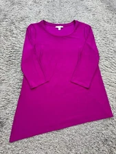 H by Halston Top Women Small Fuchsia Pink Asymmetric 3/4 Sleeve Tunic Blouse