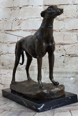 BRONZE Greyhound Or Whippet Sitting Doorstop or Bookend 13'' Tall Figure Figurine