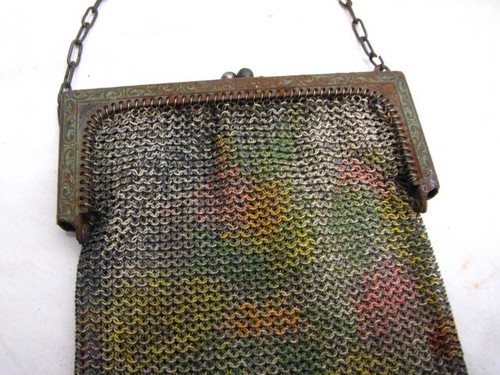 Whiting & Davis Ornate Antique Chain Mail Metal Mesh Purse Rainbow Pastel Ornate - Picture 3 of 7
