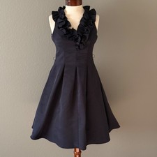 Eliza j Navy Blue Sleeveless V-neck Fit N Flare ruffle dress sz 4P homecoming