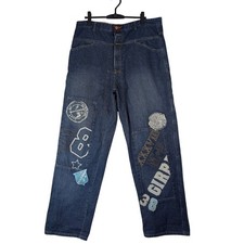 Marithe Francois Girbaud Dark Blue Graphic Embroidered Jeans Men's Size 38 USED