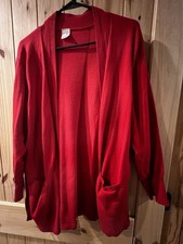 Terra & Sky Womens 0X 14 Red Open Front Cardigan Sweater Long Sleeve Pockets NWT