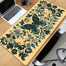 40*90cm 1pc Large Floral and Butterfly Pattern Mousepad - Non-Slip Rubber Base,