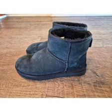 UGG Classic Mini II Black Suede Shearling Ankle Boots Womens 8