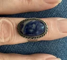 Vintage Mexico Sterling Silver Dark Blue Stone Adjustable Ring Signed Size 6