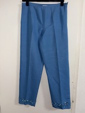Vintage Designer Oscar De La Renta Blue Silk Cotton Beaded Pants Size 12