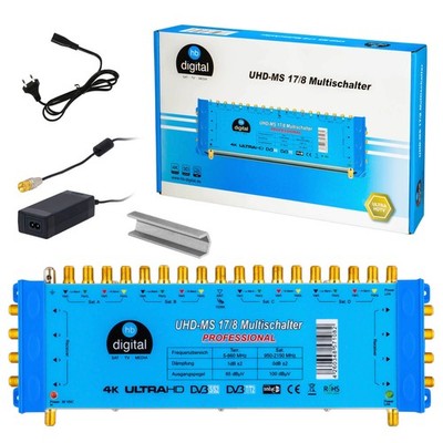 Digital SAT Multischalter PMSE 17/8 mit Netzteil für FullHD HDTV 3D HD+ sky 17-8