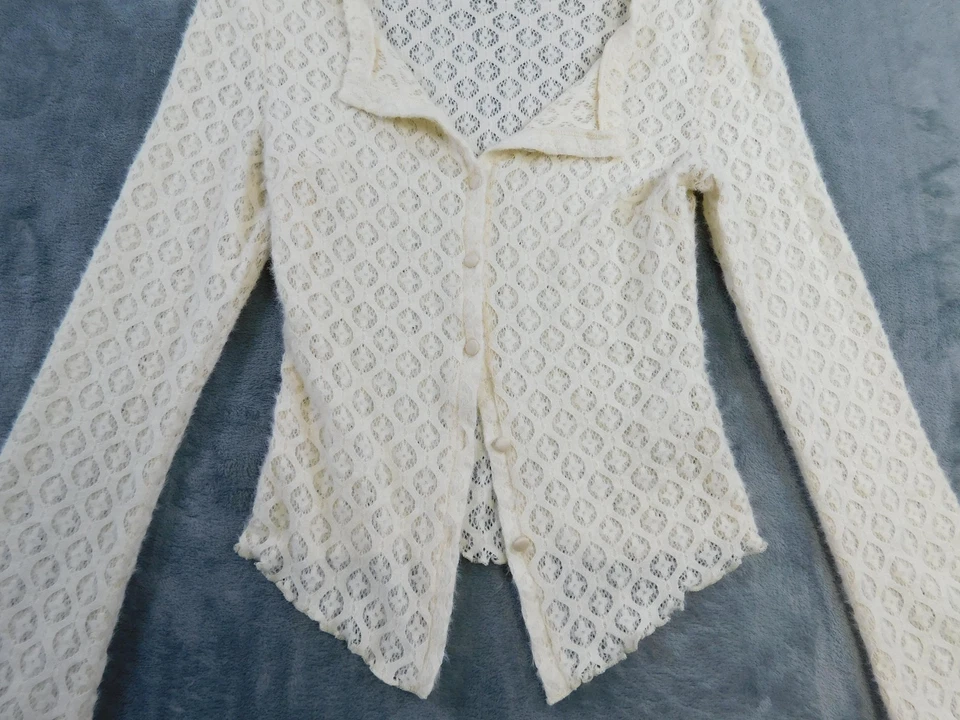 Kimchi Blue Shirt Womens Small Ivory Sheer Lace Y2K 90s Bell Sleeve Button Up - Image 3 of 4